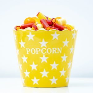 POP CORN AMARILLO ESTRELLAS RELLENO DE CHUCHES VARIADAS