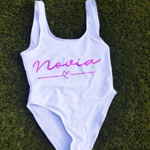 Bañador blanco Novia Turquesa holográfico