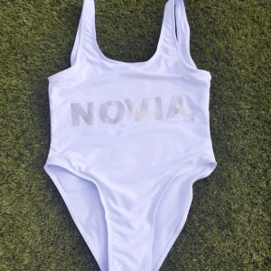 Bañador blanco Novia plata holográfico