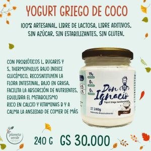 Yogurt Griego sin Lactosa. Coco